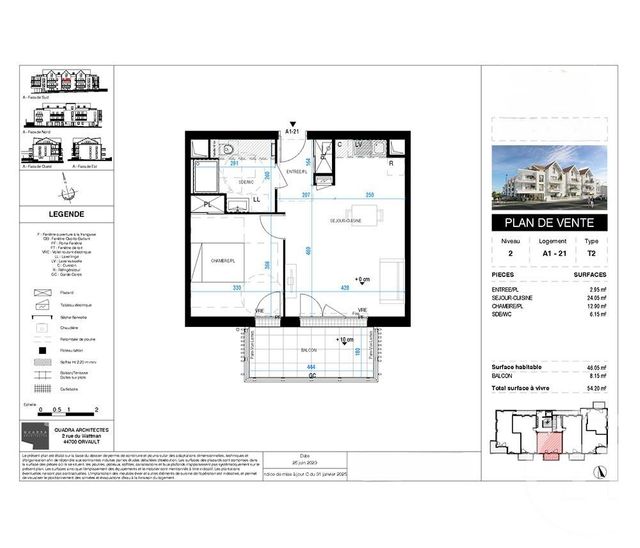 Appartement T2 &agrave; vendre - 2 pi&egrave;ces - 46,05 m2 - Pornic - 44 - PAYS-DE-LOIRE