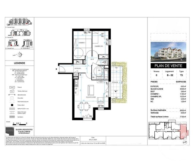 Appartement T3 &agrave; vendre - 3 pi&egrave;ces - 68,05 m2 - Pornic - 44 - PAYS-DE-LOIRE