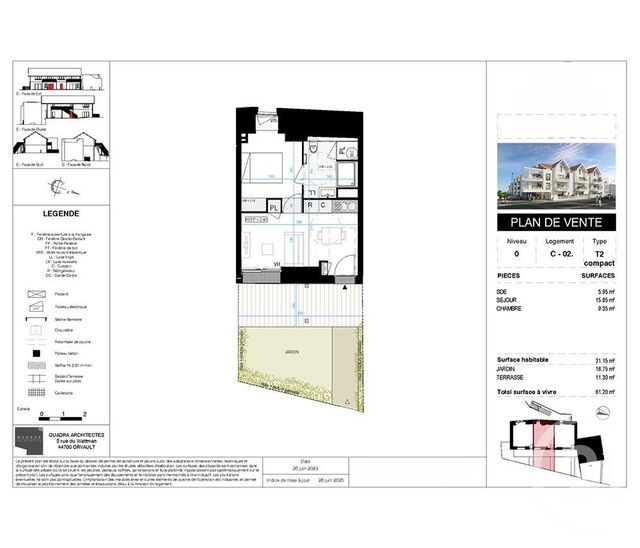 Appartement T2 &agrave; vendre - 2 pi&egrave;ces - 31,15 m2 - Pornic - 44 - PAYS-DE-LOIRE