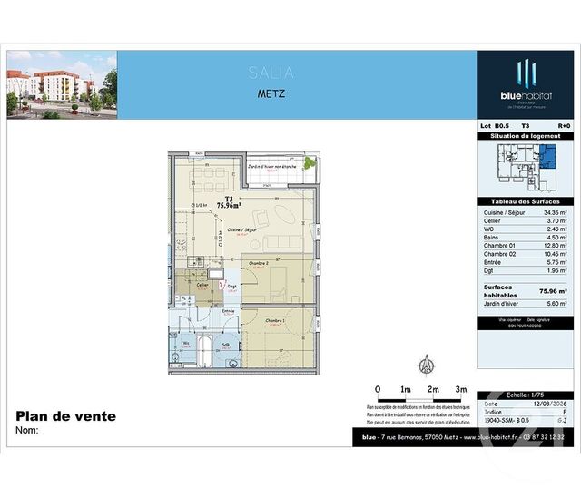 Appartement F3 &agrave; vendre - 3 pi&egrave;ces - 76 m2 - Metz - 57 - LORRAINE