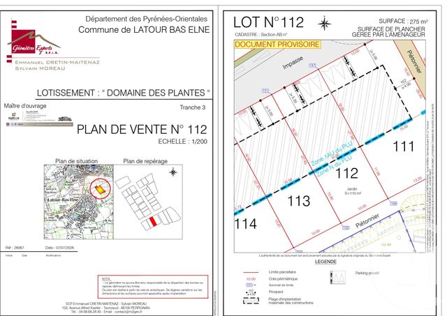 Terrain &agrave; vendre - 276 m2 - Latour Bas Elne - 66 - LANGUEDOC-ROUSSILLON