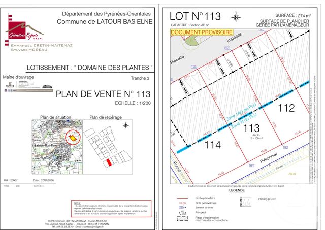 Terrain &agrave; vendre - 274 m2 - Latour Bas Elne - 66 - LANGUEDOC-ROUSSILLON