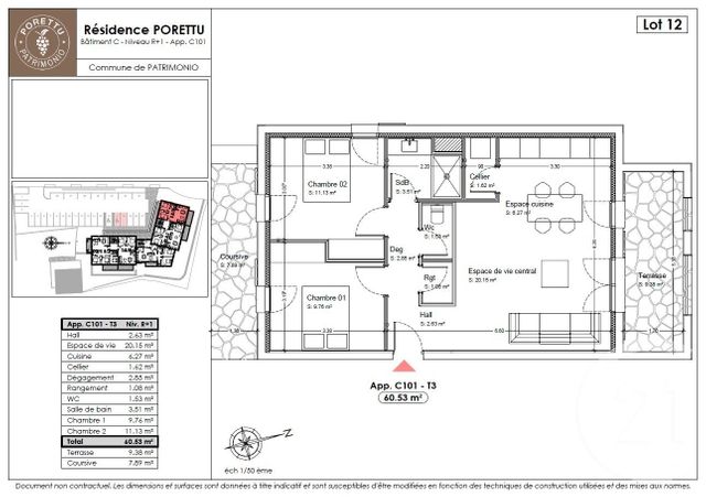 Appartement T3 &agrave; vendre - 3 pi&egrave;ces - 60,53 m2 - Patrimonio - 202 - CORSE