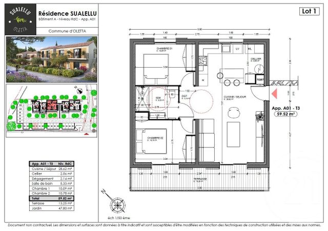 Appartement T3 &agrave; vendre - 3 pi&egrave;ces - 59,52 m2 - Oletta - 202 - CORSE