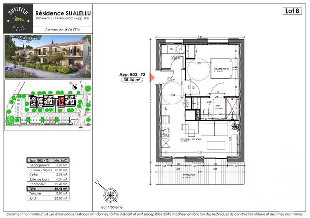 Appartement T2 &agrave; vendre - 2 pi&egrave;ces - 38,46 m2 - Oletta - 202 - CORSE