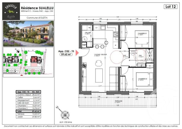Appartement T3 &agrave; vendre - 3 pi&egrave;ces - 59,62 m2 - Oletta - 202 - CORSE