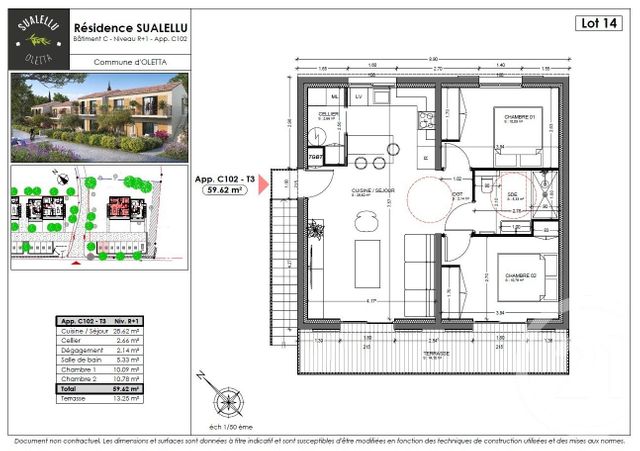 Appartement T3 &agrave; vendre - 3 pi&egrave;ces - 59,62 m2 - Oletta - 202 - CORSE