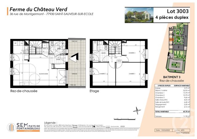 Appartement F4 à vendre - 4 pièces - 85,70 m2 - St Sauveur Sur Ecole - 77 - ILE-DE-FRANCE