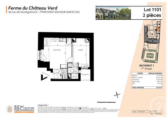 Appartement F2 à vendre - 2 pièces - 42,35 m2 - St Sauveur Sur Ecole - 77 - ILE-DE-FRANCE
