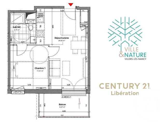 Appartement F2 à vendre - 2 pièces - 42,34 m2 - Villers Les Nancy - 54 - LORRAINE