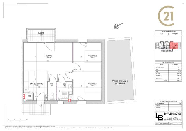Appartement T3 à vendre - 3 pièces - 55,40 m2 - Pleneuf Val Andre - 22 - BRETAGNE