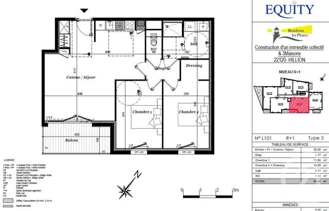 Appartement T3 à vendre - 3 pièces - 66,20 m2 - Hillion - 22 - BRETAGNE