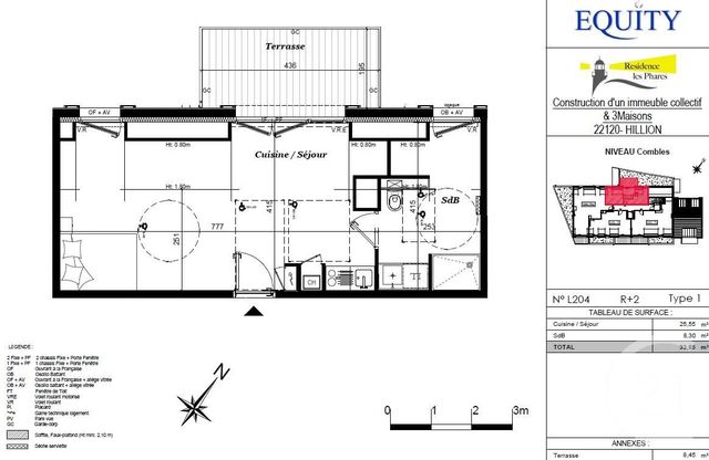 Appartement F1 à vendre - 1 pièce - 33,95 m2 - Hillion - 22 - BRETAGNE