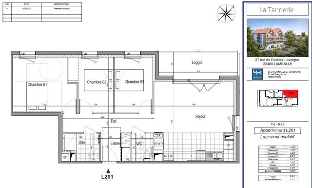 Appartement à vendre - 4 pièces - 74,90 m2 - Lamballe - 22 - BRETAGNE