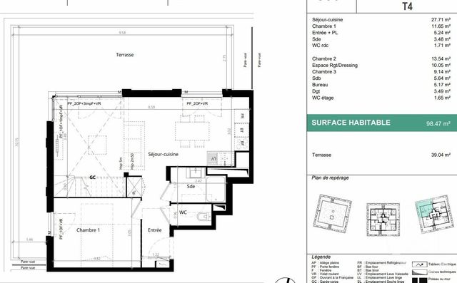 Appartement F4 à vendre - 4 pièces - 99,67 m2 - Villenave D Ornon - 33 - AQUITAINE