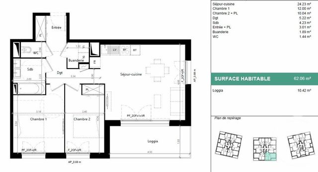 Appartement F3 à vendre - 3 pièces - 62,06 m2 - Villenave D Ornon - 33 - AQUITAINE