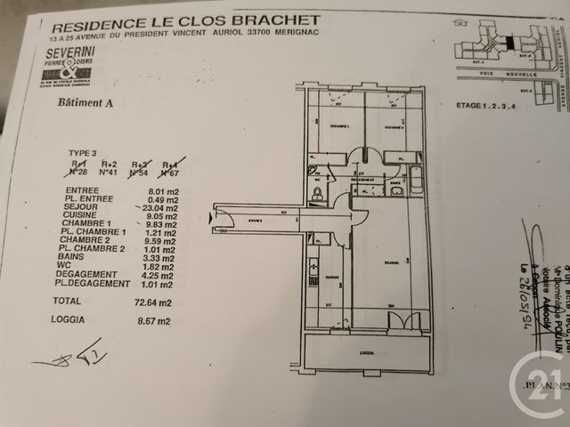 Appartement T3 &agrave; louer - 3 pi&egrave;ces - 72,47 m2 - Merignac - 33 - AQUITAINE