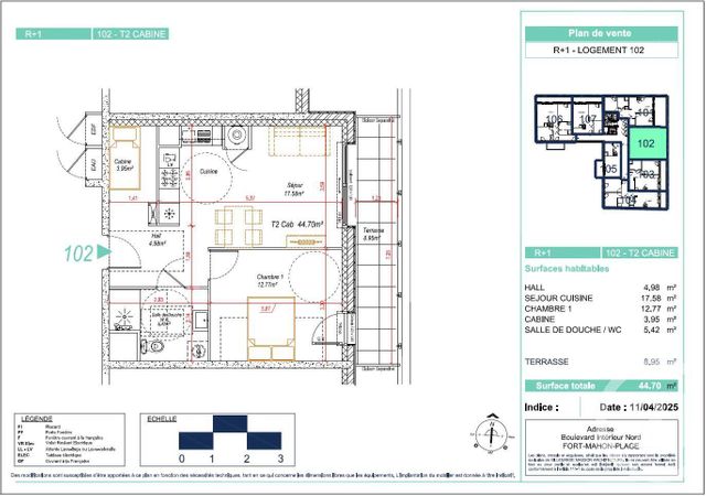 Appartement F2 bis à vendre - 3 pièces - 44,70 m2 - Fort Mahon Plage - 80 - PICARDIE