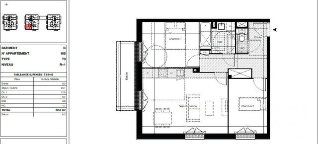 Appartement F3 à vendre - 3 pièces - 62 m2 - Vitre - 35 - BRETAGNE