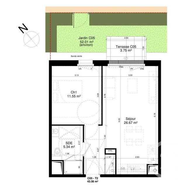 Appartement F3 à vendre - 2 pièces - 43,56 m2 - Douvres La Delivrande - 14 - BASSE-NORMANDIE