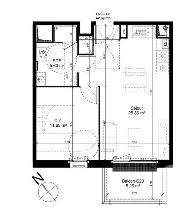 Appartement F2 &agrave; vendre - 2 pi&egrave;ces - 48,10 m2 - Douvres La Delivrande - 14 - BASSE-NORMANDIE