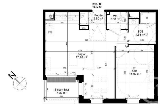 Appartement F2 &agrave; vendre - 2 pi&egrave;ces - 48,10 m2 - Douvres La Delivrande - 14 - BASSE-NORMANDIE