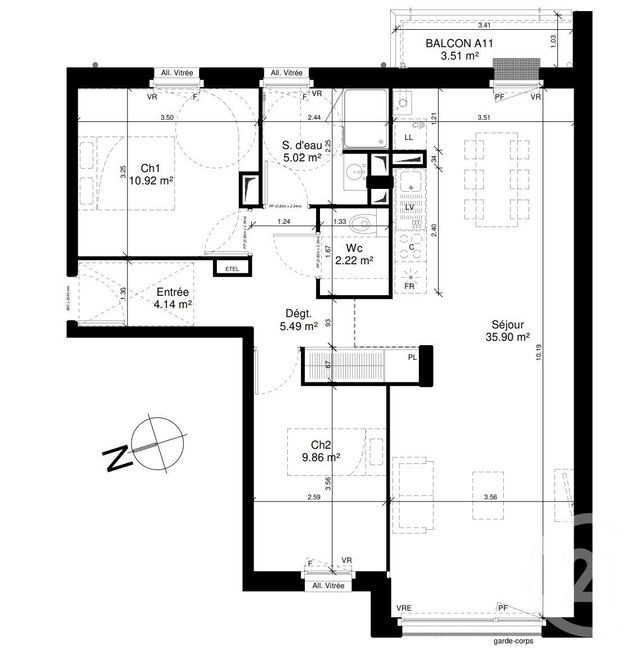 Appartement F3 à vendre - 3 pièces - 73,56 m2 - Douvres La Delivrande - 14 - BASSE-NORMANDIE