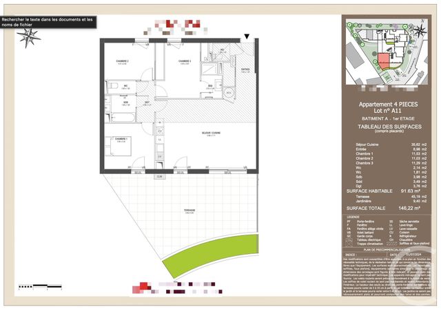 Appartement T3 à vendre - 4 pièces - 91,63 m2 - Villeneuve Loubet - 06 - PROVENCE-ALPES-COTE-D-AZUR