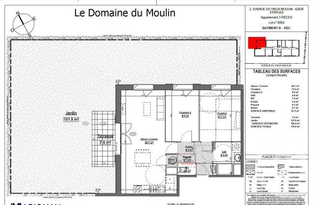 Appartement F3 &agrave; vendre - 3 pi&egrave;ces - 66,30 m2 - Etaples - 62 - NORD-PAS-DE-CALAIS