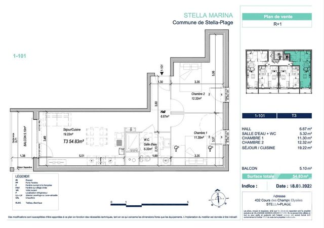 Appartement T3 à vendre - 3 pièces - 54,83 m2 - Cucq - 62 - NORD-PAS-DE-CALAIS