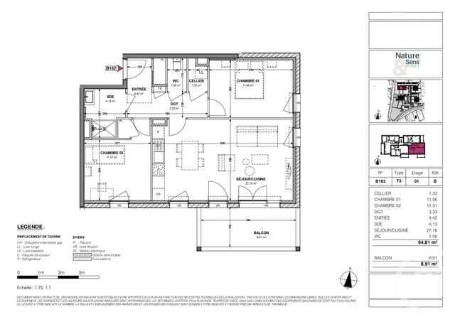 Appartement F3 à vendre - 3 pièces - 64,81 m2 - Gap - 05 - PROVENCE-ALPES-COTE-D-AZUR