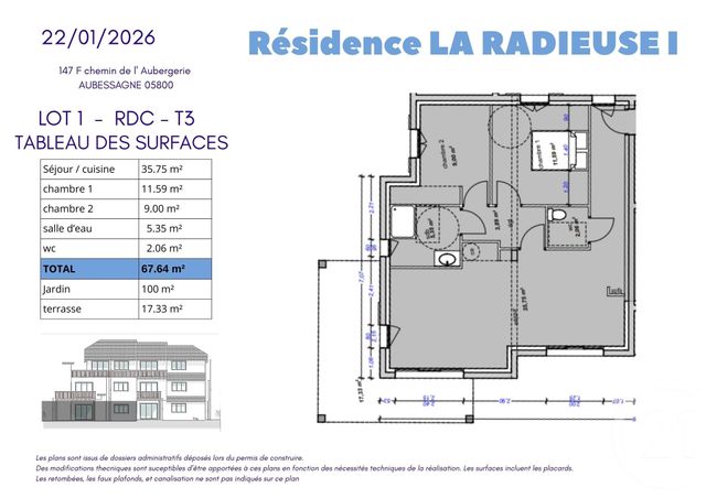 Appartement T3 &agrave; vendre - 3 pi&egrave;ces - 67,64 m2 - Chauffayer - 05 - PROVENCE-ALPES-COTE-D-AZUR