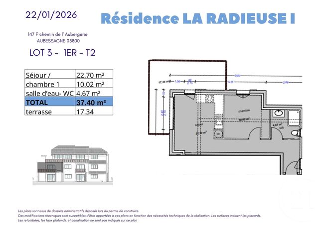 Appartement T2 &agrave; vendre - 2 pi&egrave;ces - 37,39 m2 - Chauffayer - 05 - PROVENCE-ALPES-COTE-D-AZUR