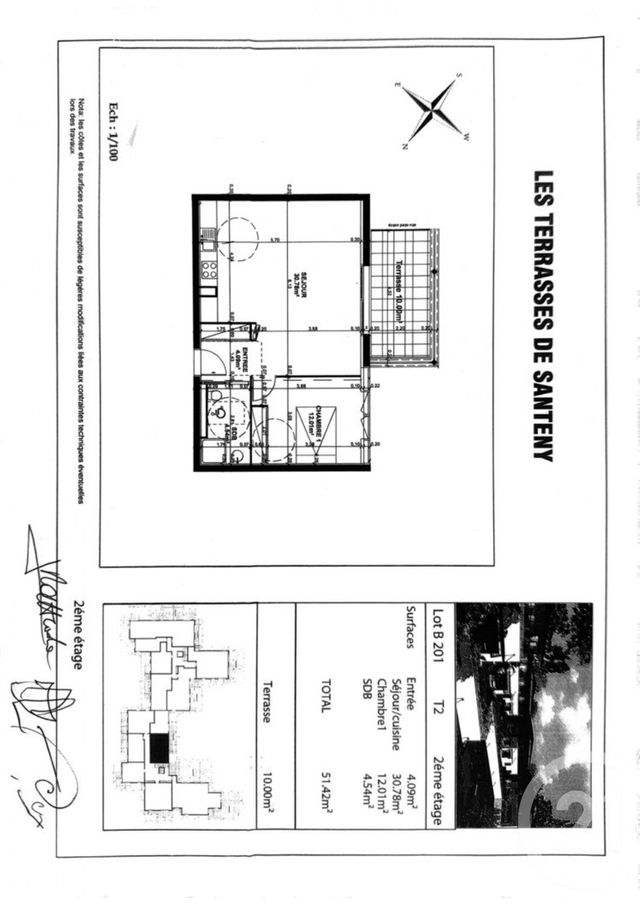 Appartement F2 &agrave; vendre - 2 pi&egrave;ces - 52 m2 - Santeny - 94 - ILE-DE-FRANCE