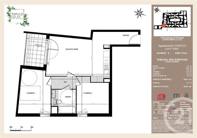 Appartement F3 à vendre - 3 pièces - 56,61 m2 - Castelnau Le Lez - 34 - LANGUEDOC-ROUSSILLON