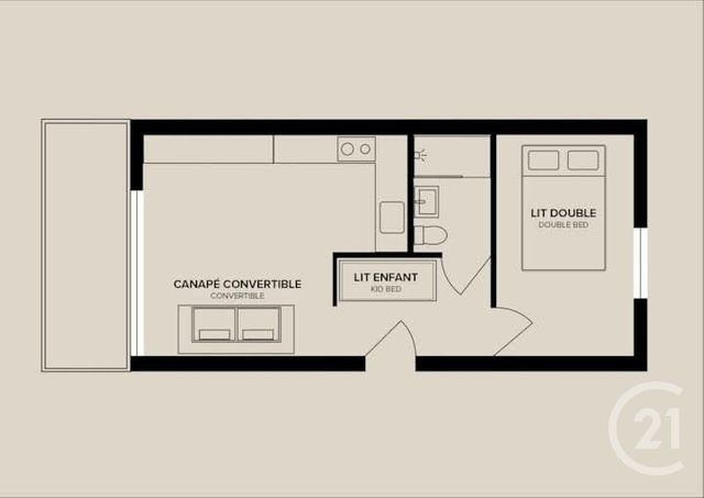 Appartement T2 &agrave; vendre - 2 pi&egrave;ces - 34,40 m2 - Neufchatel Hardelot - 62 - NORD-PAS-DE-CALAIS