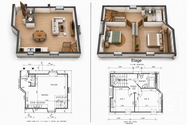 Appartement T3 &agrave; vendre - 3 pi&egrave;ces - 47 m2 - Theix Noyalo - 56 - BRETAGNE