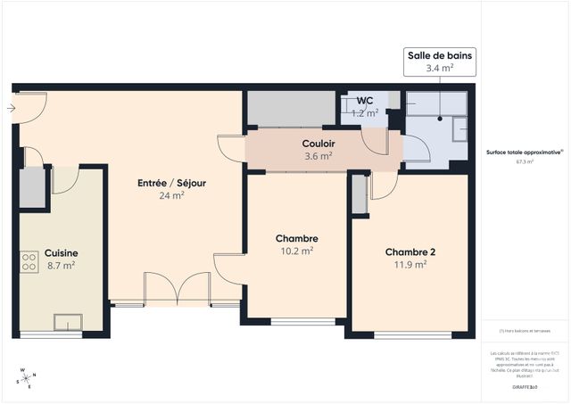 Appartement F3 &agrave; vendre - 3 pi&egrave;ces - 67,24 m2 - Fontenay Aux Roses - 92 - ILE-DE-FRANCE