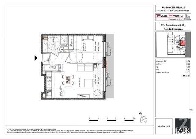 Appartement F2 &agrave; louer - 2 pi&egrave;ces - 44,32 m2 - Rouen - 76 - HAUTE-NORMANDIE