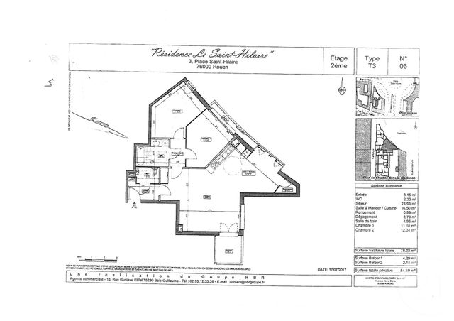 Appartement F3 &agrave; louer - 3 pi&egrave;ces - 78,02 m2 - Rouen - 76 - HAUTE-NORMANDIE