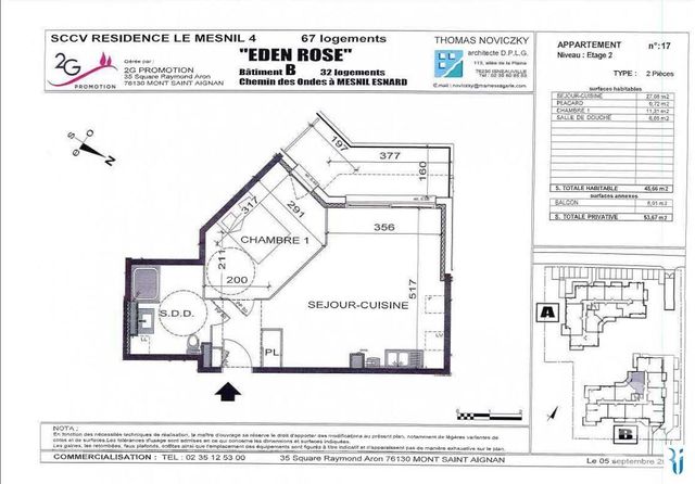 Appartement F2 &agrave; louer - 2 pi&egrave;ces - 45,66 m2 - Le Mesnil Esnard - 76 - HAUTE-NORMANDIE