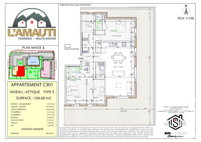 Appartement F4 &agrave; vendre - 5 pi&egrave;ces - 104,68 m2 - Taninges - 74 - RHONE-ALPES