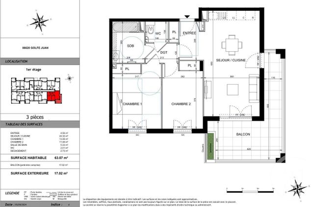 Appartement &agrave; vendre - 3 pi&egrave;ces - 63,07 m2 - Le Golfe Juan - 06 - PROVENCE-ALPES-COTE-D-AZUR