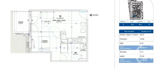 Appartement F2 &agrave; vendre - 2 pi&egrave;ces - 39,06 m2 - Antibes - 06 - PROVENCE-ALPES-COTE-D-AZUR