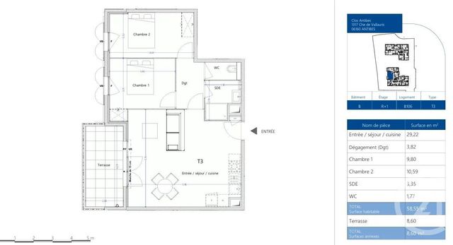 Appartement F3 &agrave; vendre - 3 pi&egrave;ces - 58,55 m2 - Antibes - 06 - PROVENCE-ALPES-COTE-D-AZUR