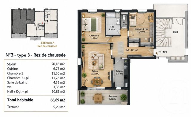Appartement T3 &agrave; vendre - 3 pi&egrave;ces - 66,89 m2 - Chateaurenard - 13 - PROVENCE-ALPES-COTE-D-AZUR