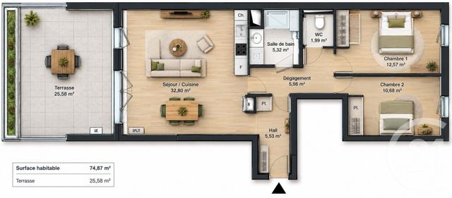 Appartement T3 &agrave; vendre - 3 pi&egrave;ces - 74,87 m2 - Chateaurenard - 13 - PROVENCE-ALPES-COTE-D-AZUR