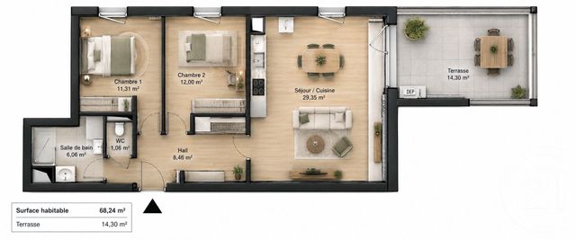 Appartement T3 &agrave; vendre - 3 pi&egrave;ces - 68,24 m2 - Chateaurenard - 13 - PROVENCE-ALPES-COTE-D-AZUR