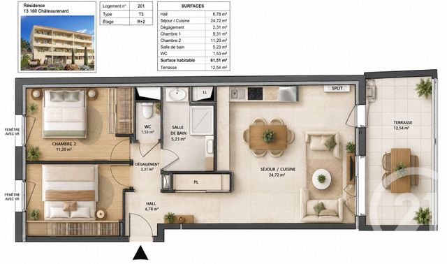 Appartement T3 &agrave; vendre - 3 pi&egrave;ces - 74,05 m2 - Chateaurenard - 13 - PROVENCE-ALPES-COTE-D-AZUR