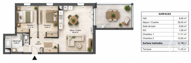Appartement T3 &agrave; vendre - 3 pi&egrave;ces - 68,24 m2 - Chateaurenard - 13 - PROVENCE-ALPES-COTE-D-AZUR